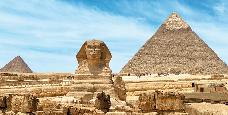 The famous Pyramids of Giza and Great Sphinx